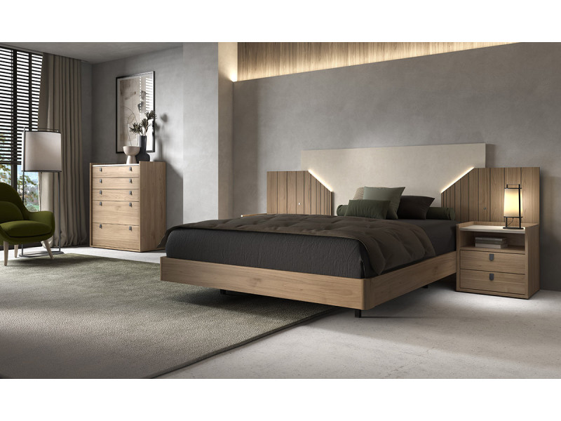 Salsa - Lit pour couchage 140x190 avec 2 chevets 